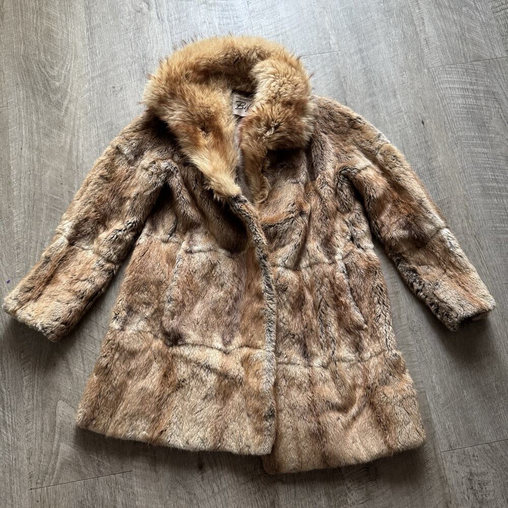 Vintage Fur Coat Bifanos Dallas Genuine Plush Collared Western Ranch Womens Med